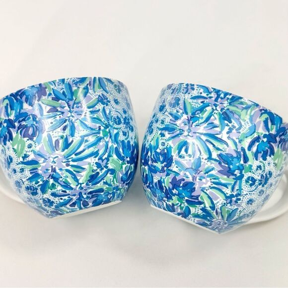 Lilly Pulitzer High Maintenance Blue Floral Set of Two Tea Coffee Mugs - Picture 9 of 13